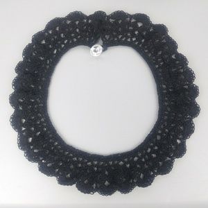Black cotton lace bib necklace with bling button